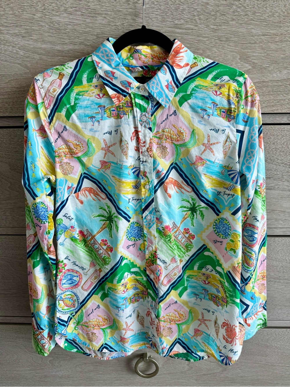 Talbots Le Mer Seaside Multi-Color Tropical Print Button-Down Shirt